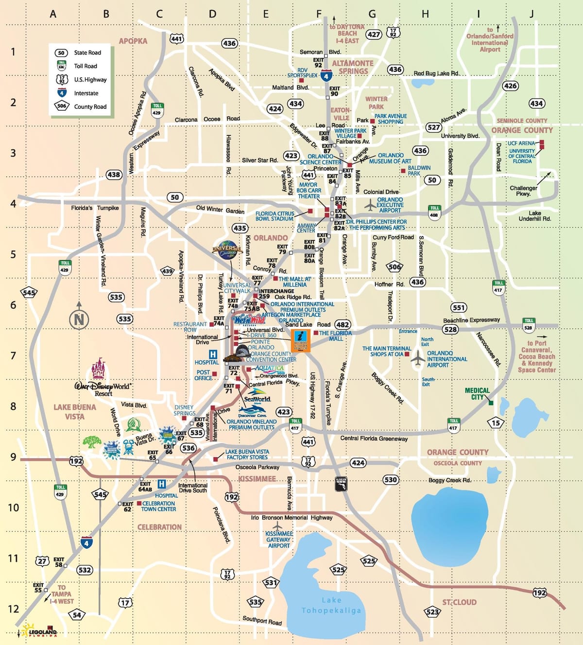 mapa de Orlando estradas con peaxe